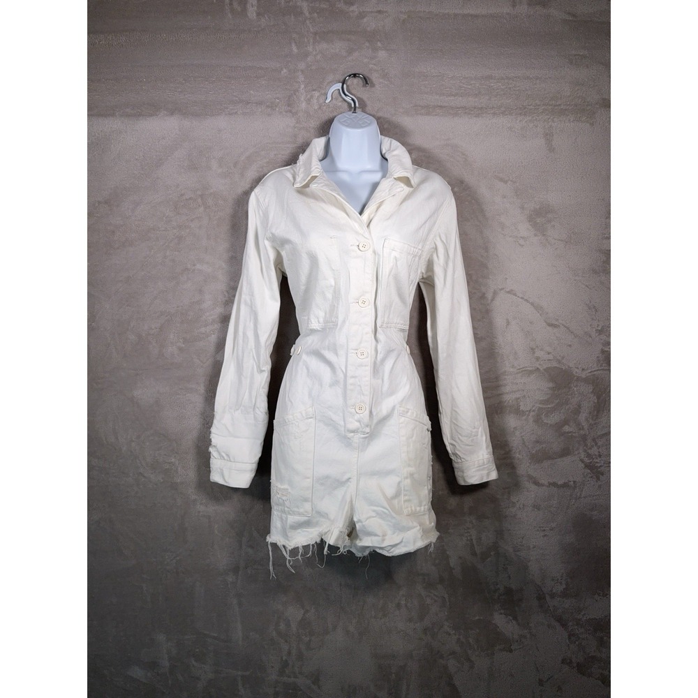PISTOLA Freda Utility Romper Womens Size‎ Medium White Denim Shorts Casual